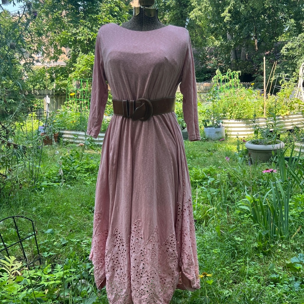 Pink Handkerchief Midi Dress / bohemian, comfy